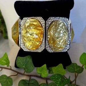 Vintage Acrylic Citrine Silver Bracelet